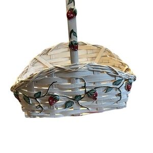 Vintage Strawberry and Rose Decorated Woven Baskets (2)